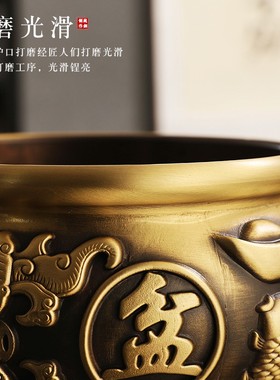 速发纯铜聚宝盆招财摆件中式家居客厅玄关装饰工艺品大号铜缸摆件