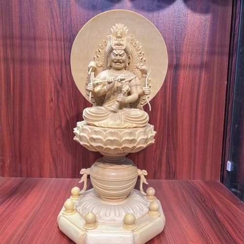 速发新款摆木木雕爱染明王桧件实木雕刻唐密金刚真言宗客居家厅装