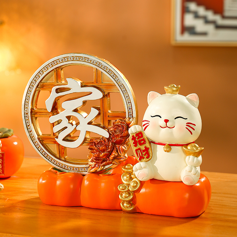 速发招财猫全家福摆件入户玄关装饰品客厅电视柜家居乔迁之喜新居
