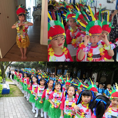现货速发儿童印第安原始服装 草裙海草舞演出服 成人土著人装扮道