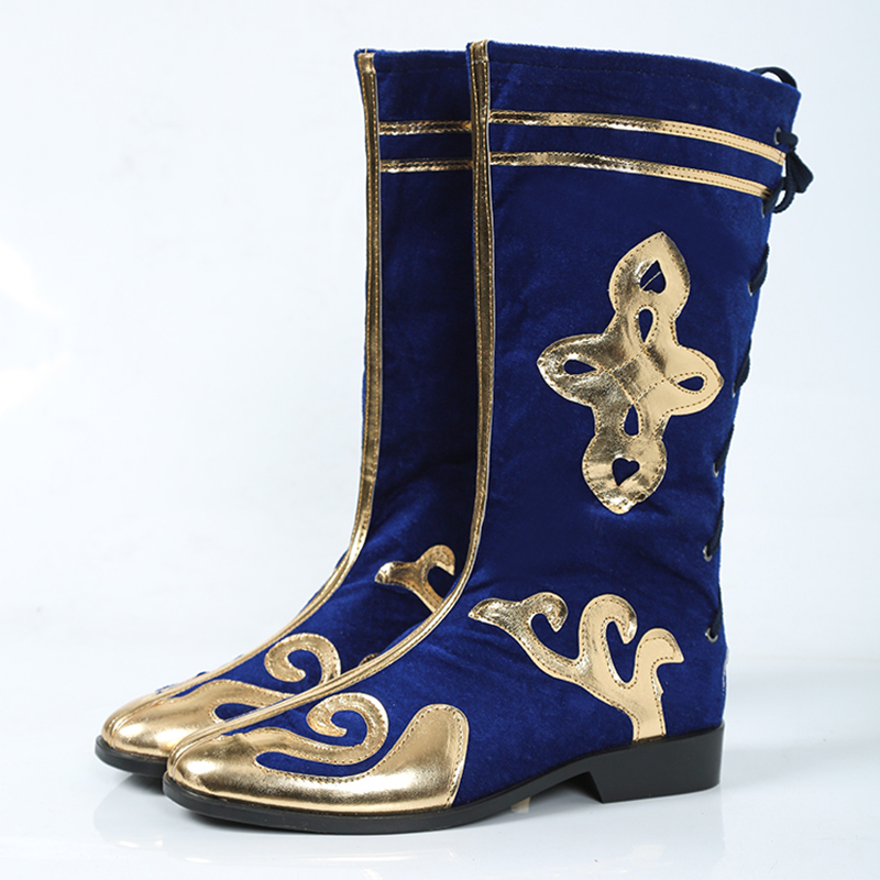 速发蒙古舞蹈靴长男士藏族新疆鞋靴表演用舞防滑少数民族子筒