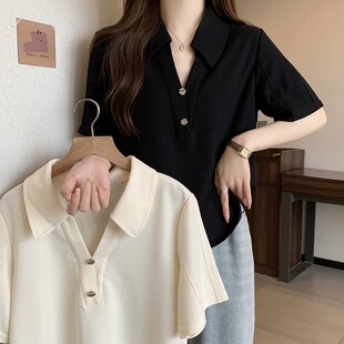 速发大码黑色恤o领tp夏季设计感上众遮肚子休闲小衣