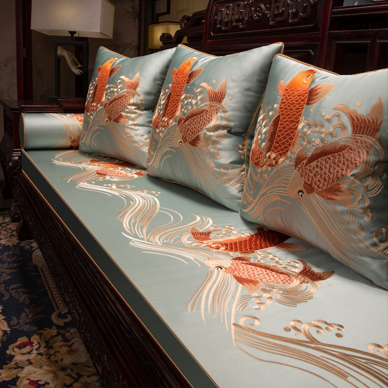 速发中式古垫滑木沙发坐典带靠背防实轻奢乳胶座垫高级感海绵垫子