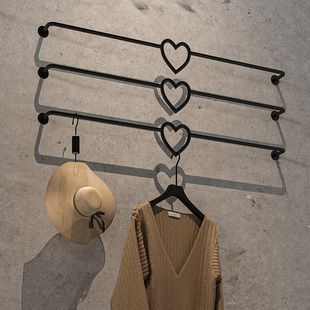 速发货架挂钩横杆服装店上墙壁挂架铁艺黑色挂衣示组合装店铺展式