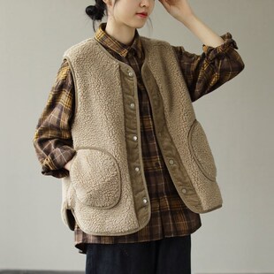 速发双面穿羊甲毛外套0冬2秋2年新款复古马羔背心加厚外穿