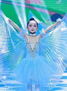 速发小风筝六一演出服儿童肚皮舞金翅透演舞蹈火具表明萤道虫