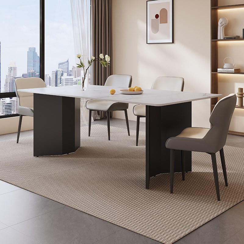 速发法式复古风岩板餐桌长小形简约家用餐桌组桌轻奢方户型饭合子