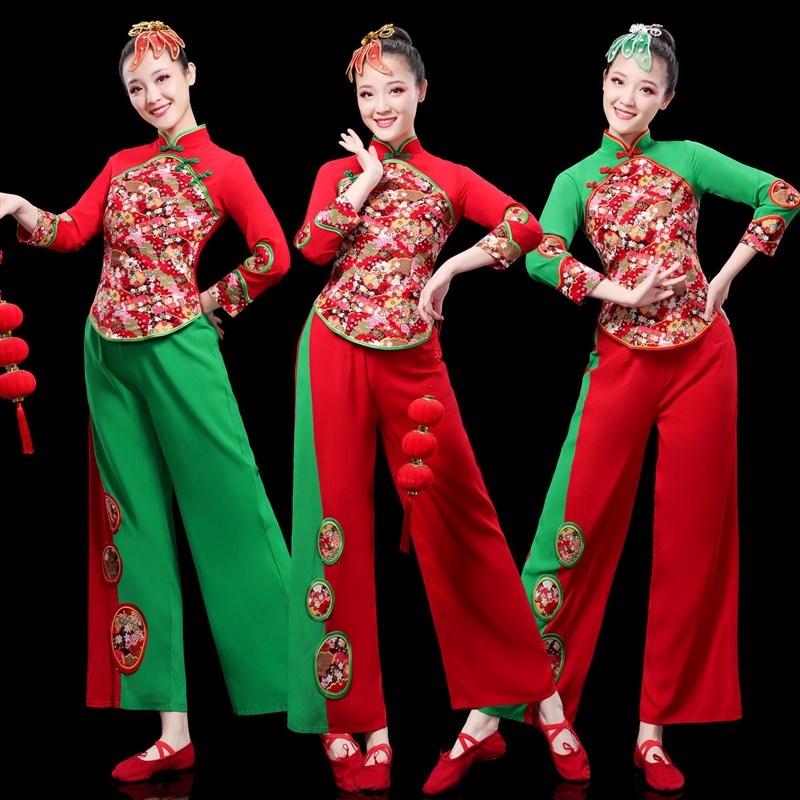 速发云裳跳广场舞服套装喜庆秧歌舞古服蹈典伞歌扇子秧舞表演出舞