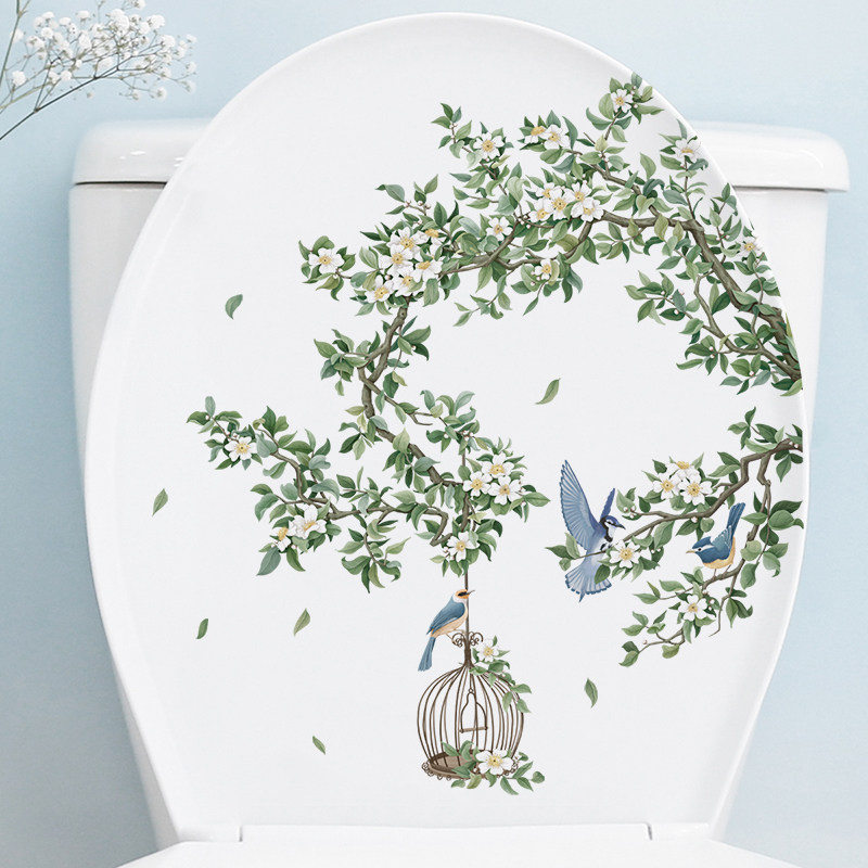 速发植物绿叶鸟笼小清新简约墙贴纸厕所马桶贴画盖子水箱装丑遮饰