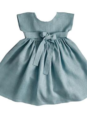 跨境公主风后背绑带女童连衣裙2025夏季新款棉麻透气宝宝裙子