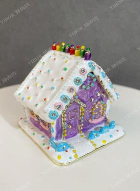 金属珐琅彩首饰盒七宝烧手工艺品圣诞节雪屋房子摆件创意装饰礼物