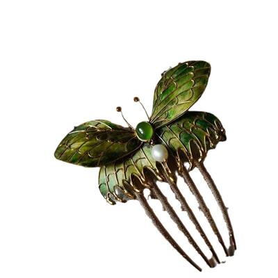 《泰坦尼克号》绒花点翠蝴蝶发梳经典影视周边高级感发饰纪念礼物