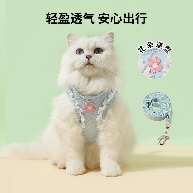 猫咪牵引绳防挣脱外出专用溜猫背心式胸背带小型犬狗狗防跑遛猫绳