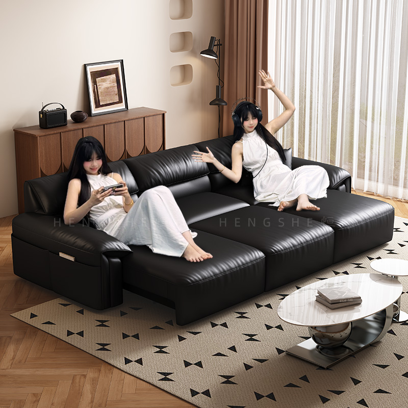 恒社头层牛皮多功能电动沙发