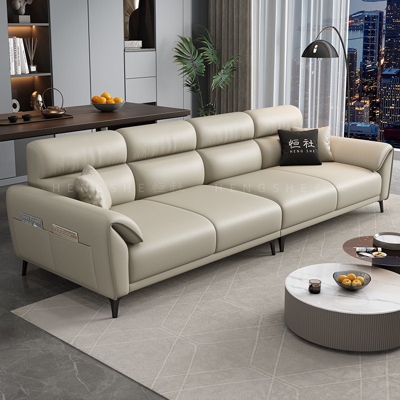 恒社2025新款意式真皮沙发客厅现代简约轻奢头层牛皮直排贵妃组合