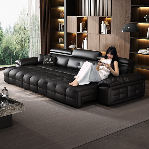 恒社极简零靠墙电动真皮沙发两用客厅智能折叠伸缩多功能头层牛皮