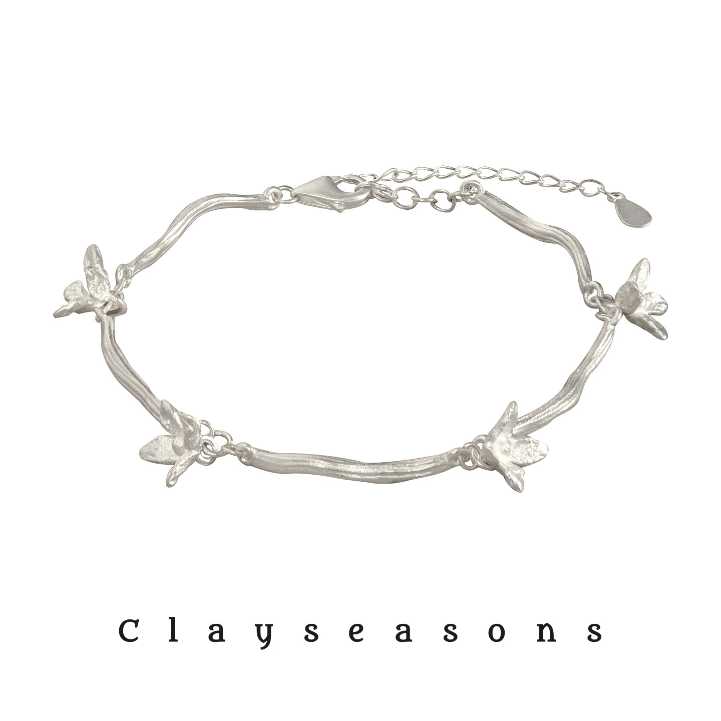 Clayseasons丁香花枝手链 度假风素银色小众设计手工肌理精致高级