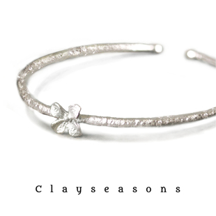 Clayseasons丁香手镯度假风925纯银原创设计肌理小花手工精致少女