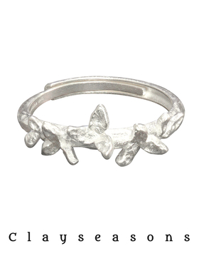 Clayseasons丁香开口小花戒指 小众设计纯银手工肌理精致度假风