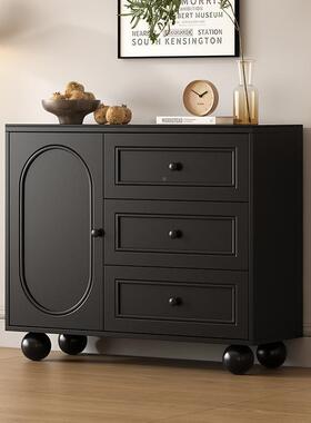 餐边柜客厅PCU靠墙一柜体储物简房约家柜用厨子复古黑色置物柜茶