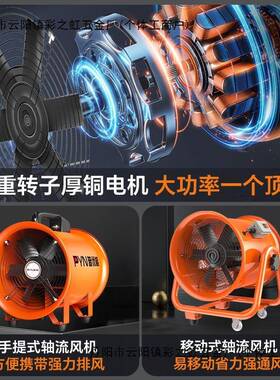 轴风机220v设手流提移动UIK式换气风扇抽风机工业通风备排鼓风机
