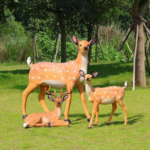 小鹿动物装件饰园LZK景观小钢品摆玻璃仿真梅花鹿公雕塑仿真动物