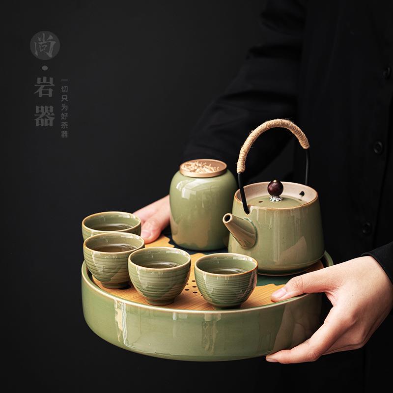 茶盘用功陶夫瓷泡茶家托盘客ZOZ厅小茶台陶瓷储水茶海竹制圆形干