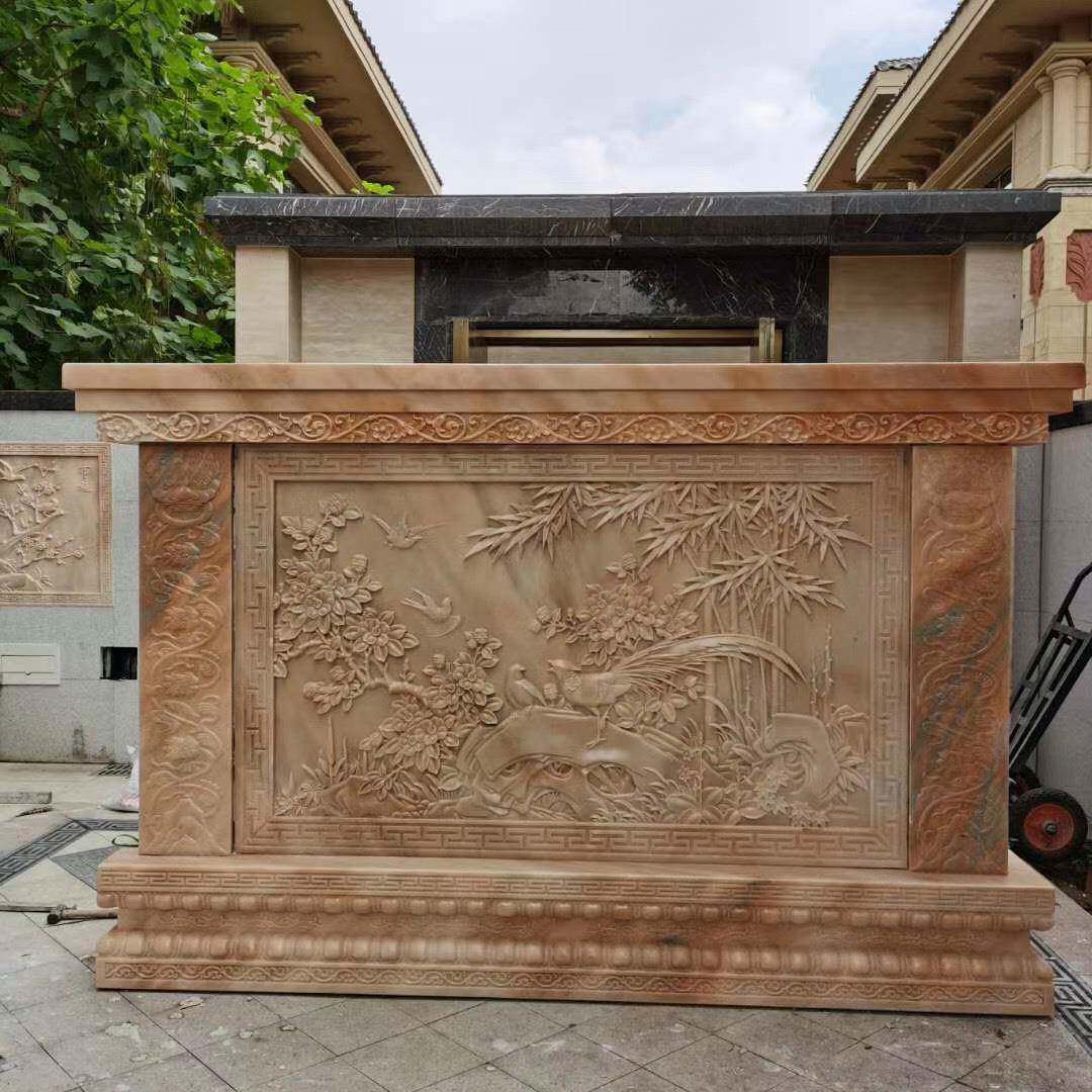 石雕影壁墙汉白玉照壁浮雕花岗岩背景屏风画庭九龙院中玄关屏风装