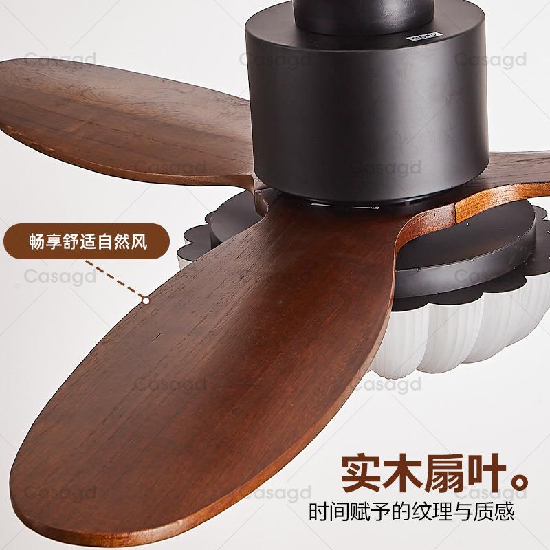 复古卧风扇中古风家用636293档吊扇一室体灯灯实木餐厅吸顶电灯扇