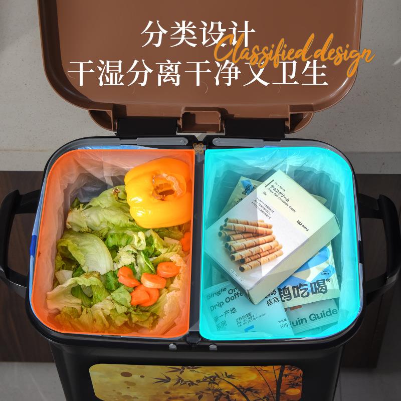 厨分类圾桶家用带垃大容NUS量双层干湿分离盖大号房加厚多功能收