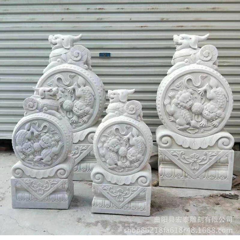 古石雕汉白41玉门墩貔狮子大象貅抱鼓石户外仿做旧石鼓摆件