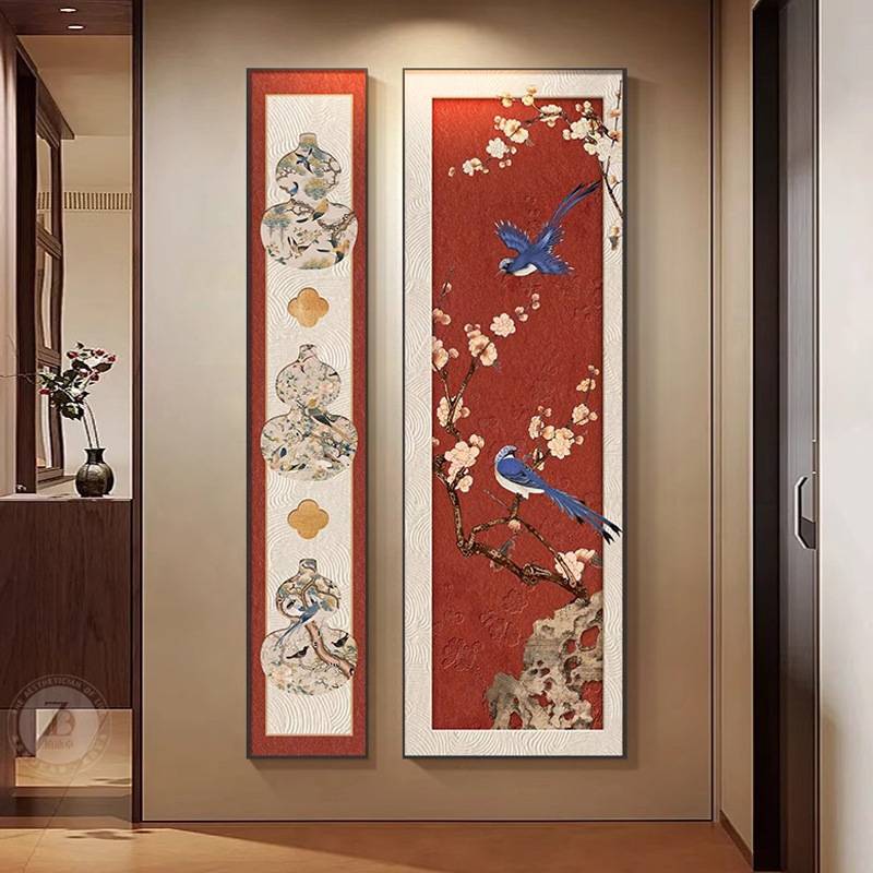 新中式入户玄关装饰画法式正对门复古走廊过道中古风竖版艺术挂画图片