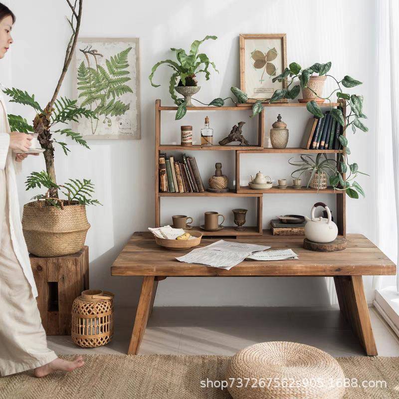 实木柜新中式榆木书架老可伸缩书置物架原多无品牌/层展示架木桌