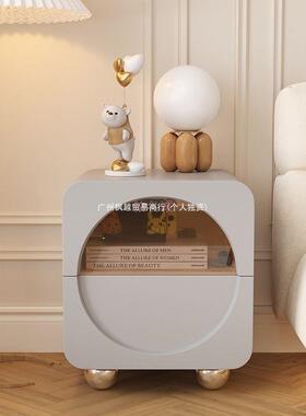 床头柜床边柜圆形木卧室实爱柜新款床边可奶油GAV风家用储物柜米