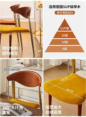 餐椅轻奢感设计款椅子中古单椅实F775576M木家用桌椅餐桌椅极简师