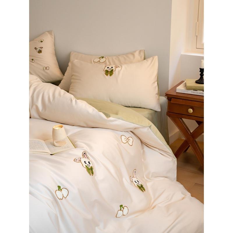 卡通小清新1巾0S绒棉四件套可爱毛刺绣纯棉全棉被套长0DIX床上用