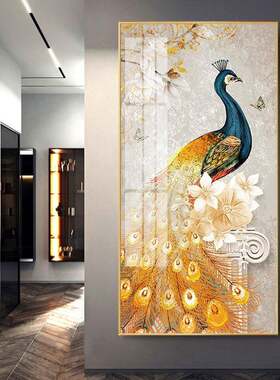 现代孔简雀约动物挂画VOU酒店走廊镶钻钻石挂画玄关过壁道晶瓷画