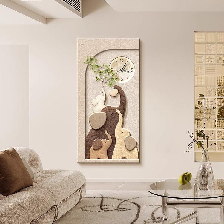 仿绿植奶油风关装饰画真钟廊表壁无品牌/画大象砂岩立体入户走玄