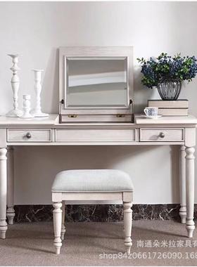 实木梳911-1108妆梳妆复凳美式台卧室妆古白色翻盖化妆储物台化桌