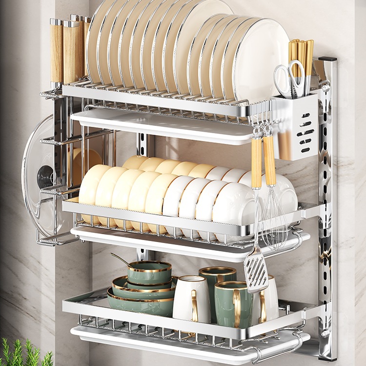 厨房碗碟架壁挂式多功能置物架免打孔碗柜放筷子碗盘子沥水收纳架
