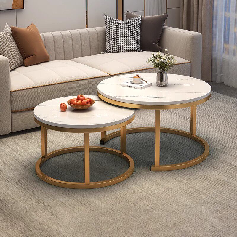 dm轻奢圆形茶几大小圆组合客厅家用小户型沙发边几铁艺收纳茶几桌