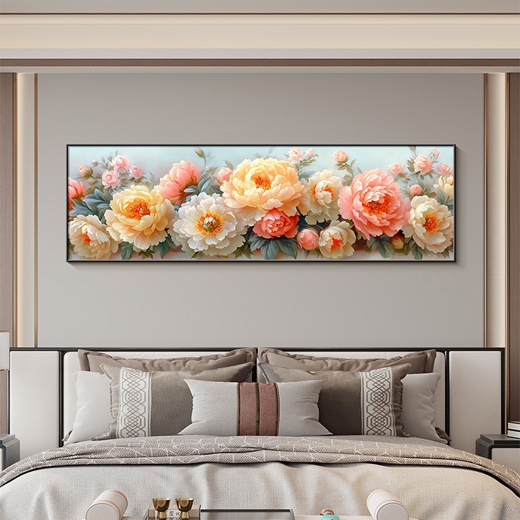 新中式花开富贵卧室床头挂画客厅沙发背景墙装饰画大气牡丹花壁画图片