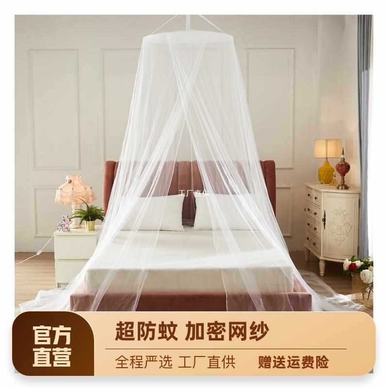 吊顶圆顶公主风加密蚊帐双人家用1.5/1.8米床吸顶免安装落地