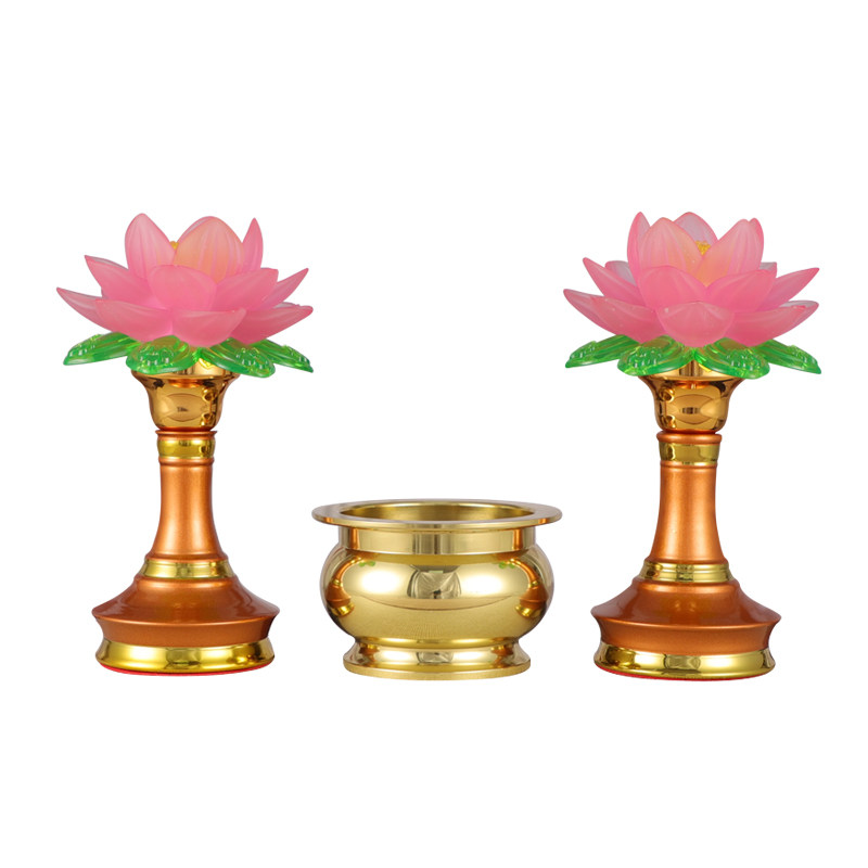 速发纯铜光身香炉素面莲花灯及如意套装中式佛具用品供奉电烛灯家