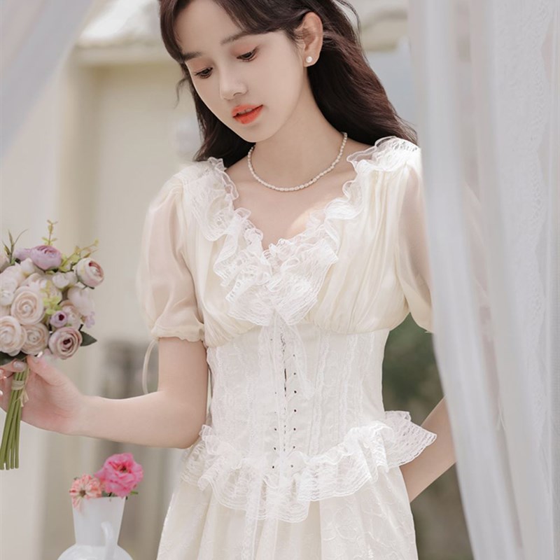 速发法式复古宫廷风连衣裙民国大小姐小洋装晨袍公主裙轻婚纱礼服