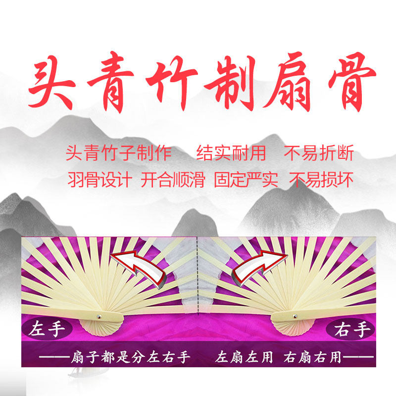 速发加长真丝舞蹈扇粉色秧歌扇子长稠扇渐变长飘头古风舞丝绸演出