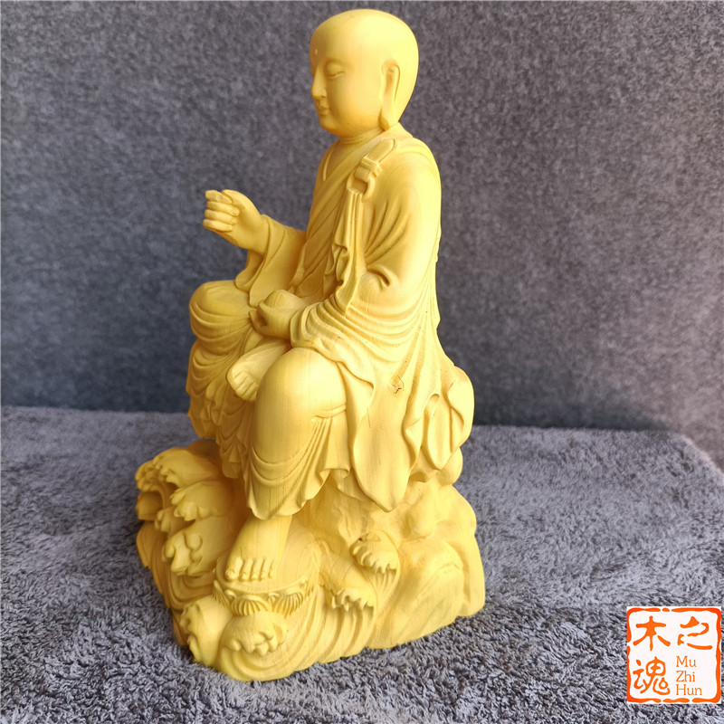速发黄杨木雕刻水浪坐地藏王家居供奉装饰品佛像玄关创意禅意车摆