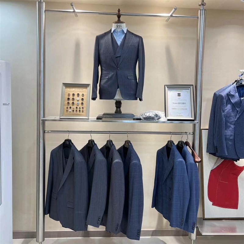 速发不锈钢男装店展示架上墙置物货架顶天立地陈列架子双层挂衣架