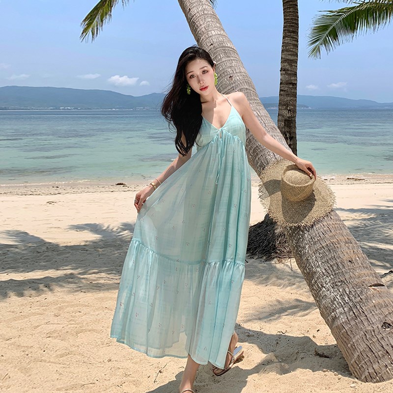 速发夏日多巴胺穿搭海边度假连衣裙氛围感辣妹性感露背三亚沙滩裙