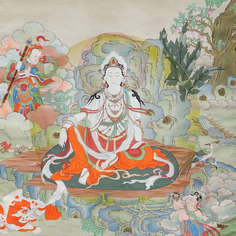 速发藏式传统南海观音唐卡挂画西藏仿手绘家用客厅藏族装饰壁画